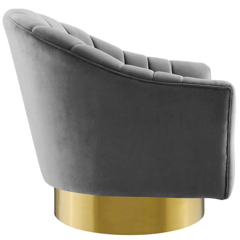 Ivy Vertical Channel Tufted Accent Lounge Performance Velvet Swivel Chair