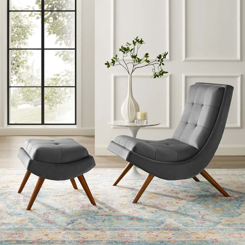 Raquel Upholstered Performance Velvet Lounge Chair and Ottoman Set