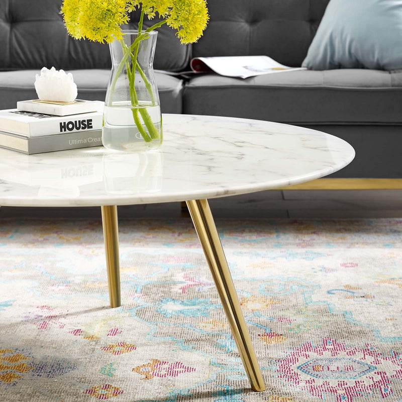 Atharv 36" Round Artificial Marble Coffee Table with Tripod Base