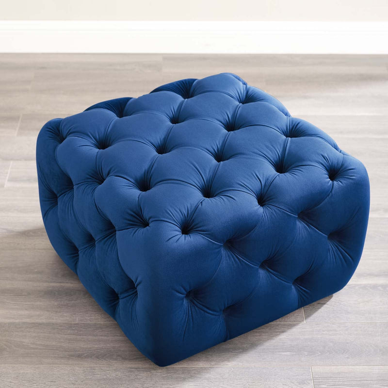 Anakin Tufted Button Square Performance Velvet Ottoman