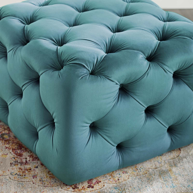 Anakin Tufted Button Square Performance Velvet Ottoman