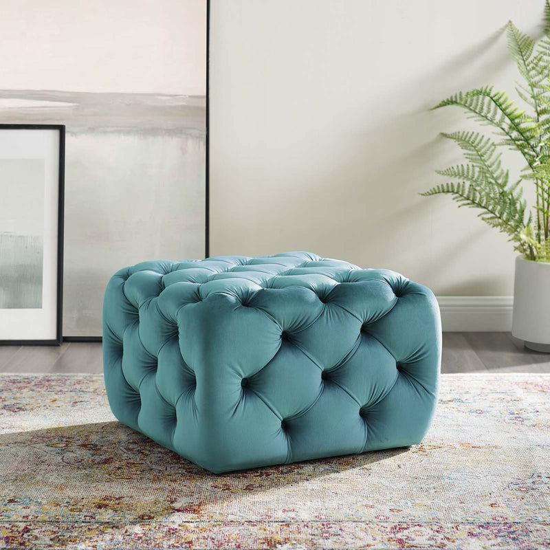 Anakin Tufted Button Square Performance Velvet Ottoman