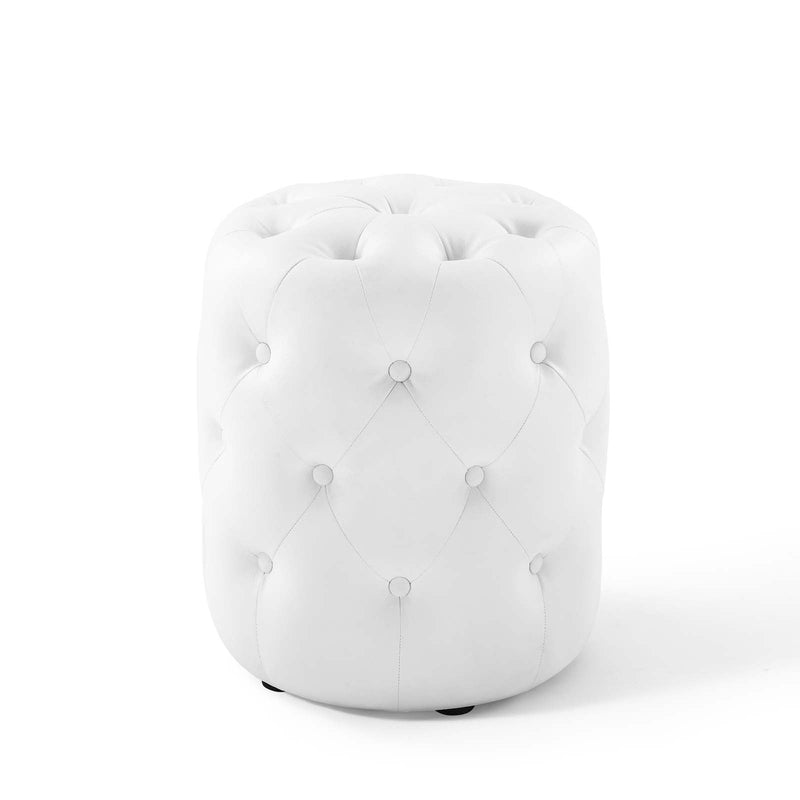 Anakin Tufted Button Round Faux Leather Ottoman
