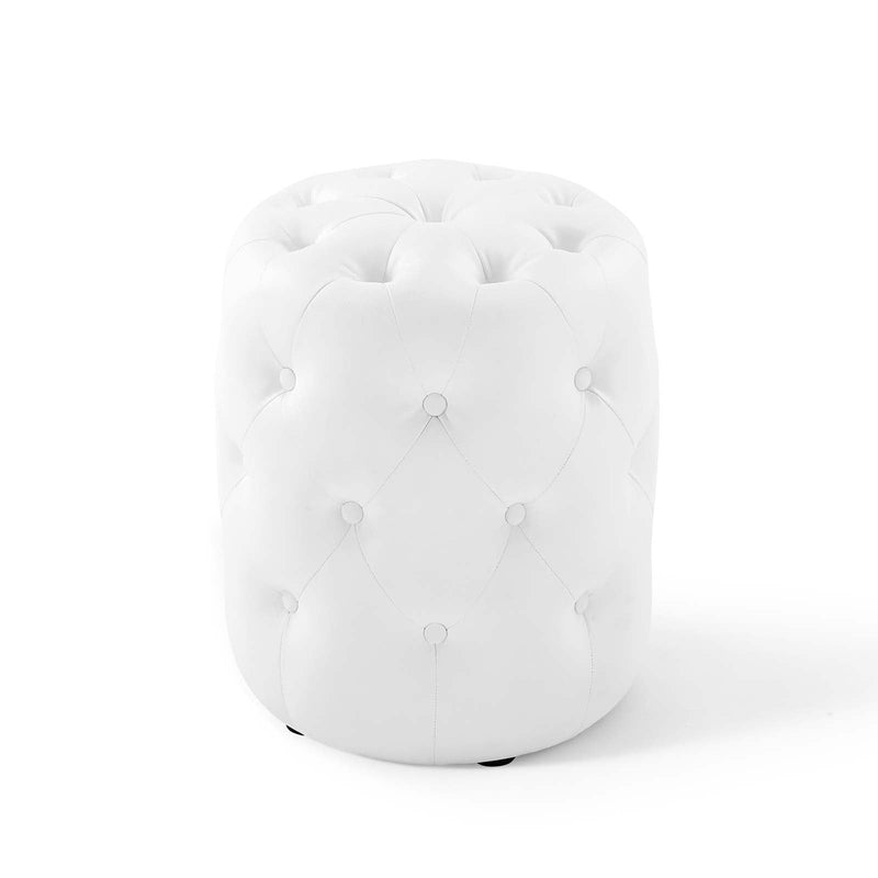 Anakin Tufted Button Round Faux Leather Ottoman