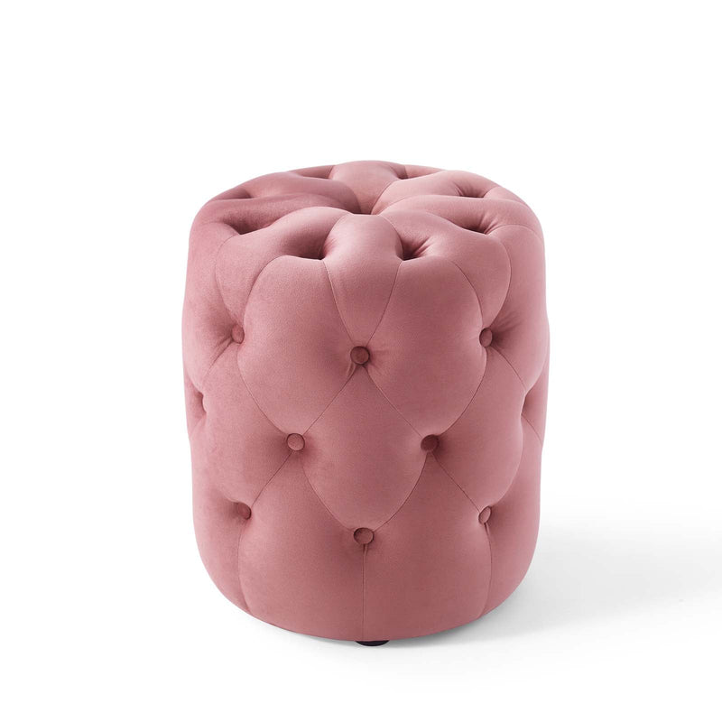 Anakin Tufted Button Round Performance Velvet Ottoman