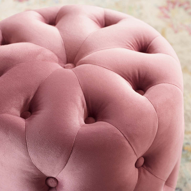 Anakin Tufted Button Round Performance Velvet Ottoman
