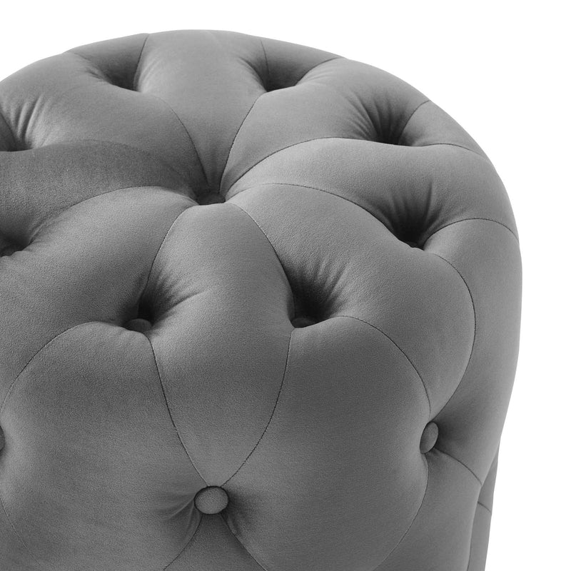 Anakin Tufted Button Round Performance Velvet Ottoman