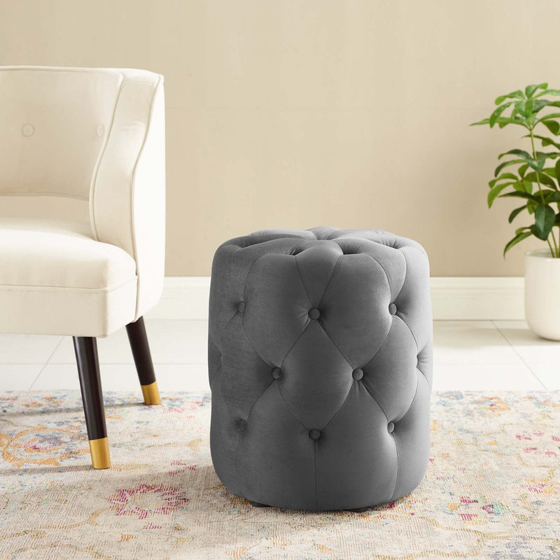 Anakin Tufted Button Round Performance Velvet Ottoman