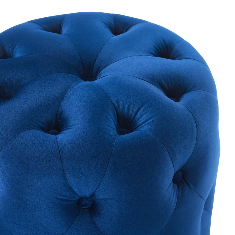 Anakin Tufted Button Round Performance Velvet Ottoman