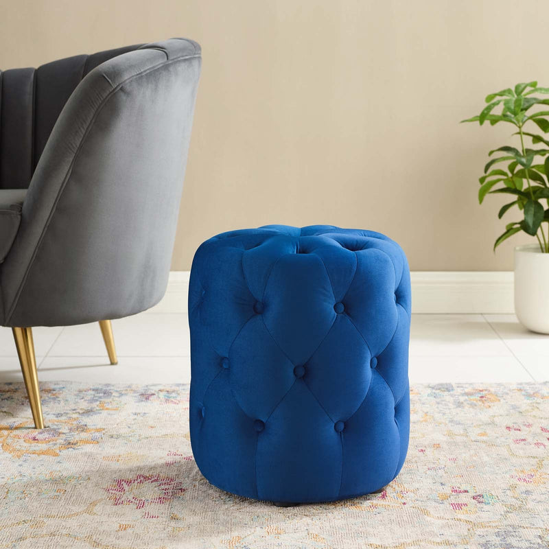 Anakin Tufted Button Round Performance Velvet Ottoman