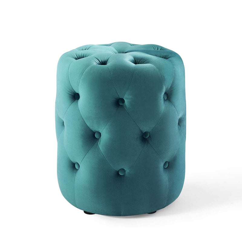 Anakin Tufted Button Round Performance Velvet Ottoman