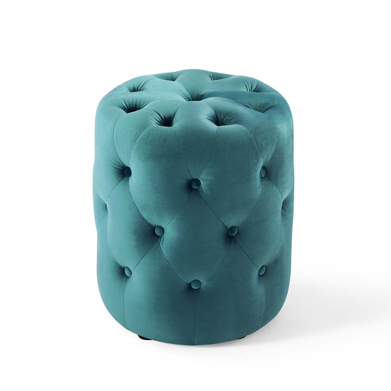 Anakin Tufted Button Round Performance Velvet Ottoman