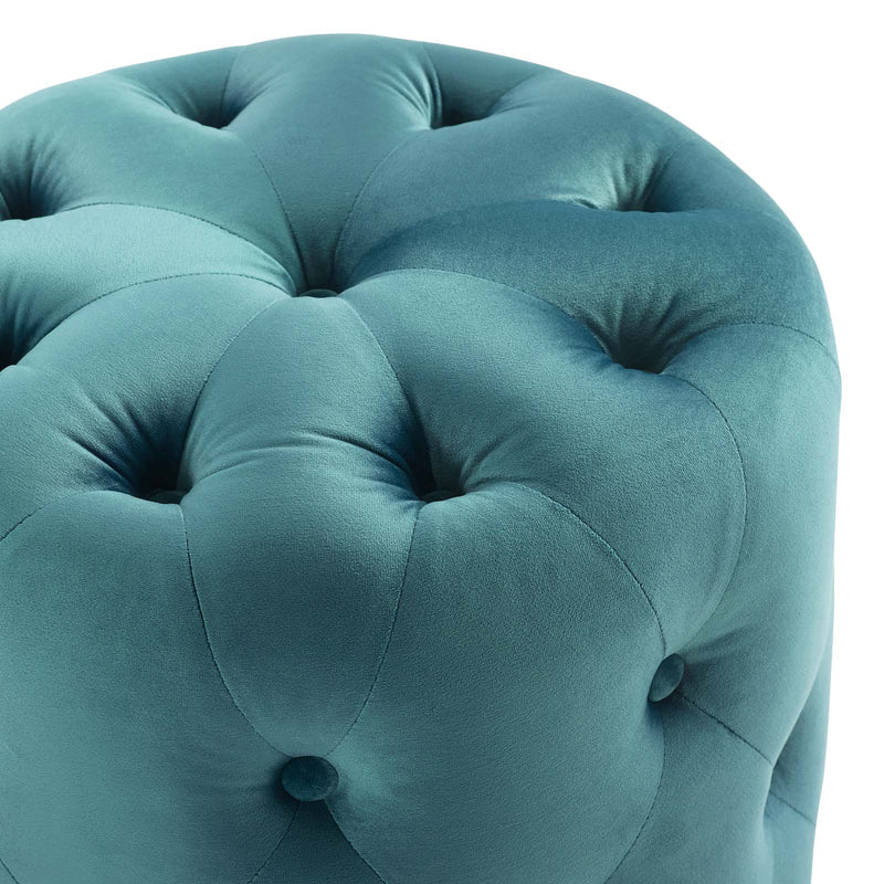Anakin Tufted Button Round Performance Velvet Ottoman