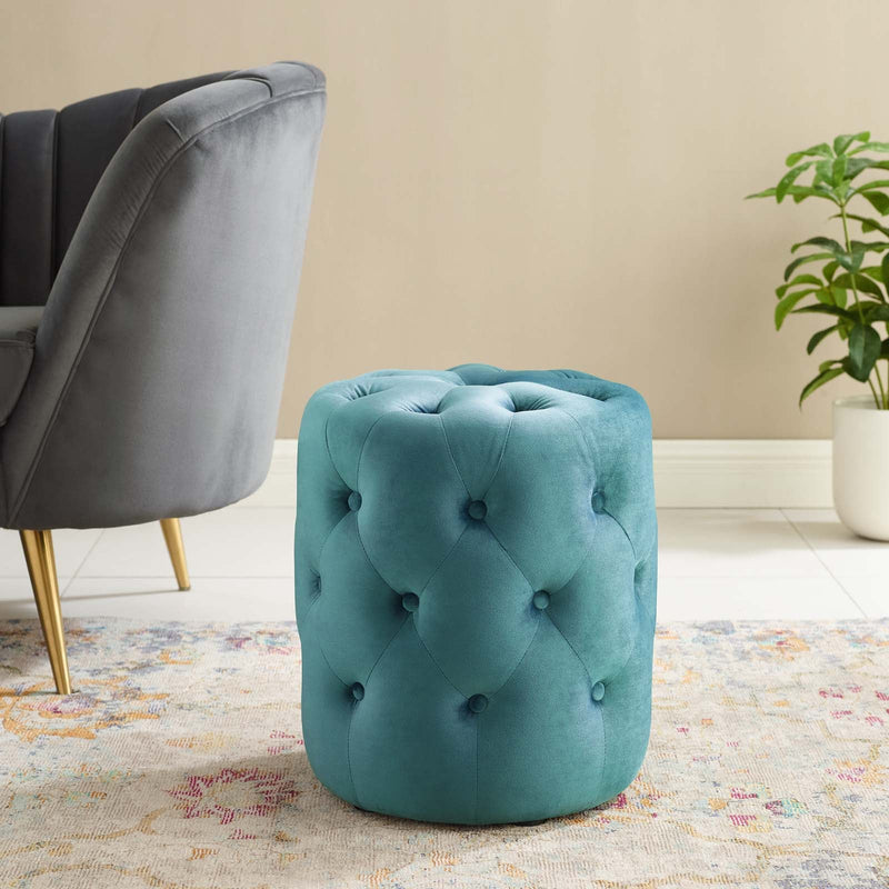 Anakin Tufted Button Round Performance Velvet Ottoman