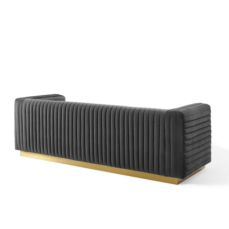 Jaden Channel Tufted Performance Velvet Living Room Sofa