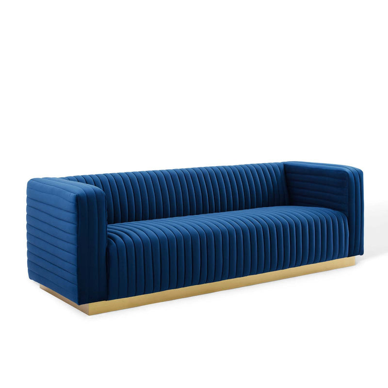 Jaden Channel Tufted Performance Velvet Living Room Sofa