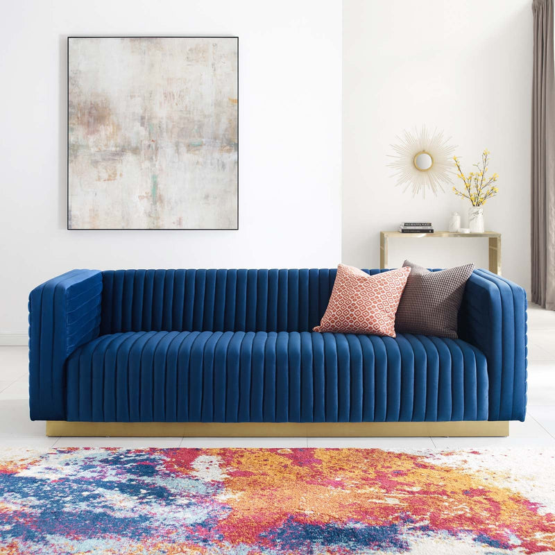 Jaden Channel Tufted Performance Velvet Living Room Sofa
