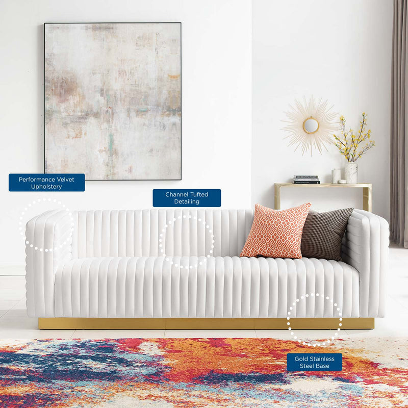 Jaden Channel Tufted Performance Velvet Living Room Sofa