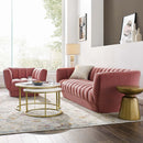 Cayson Vertical Channel Tufted Performance Velvet Sofa and Armchair Set