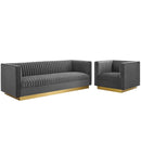 Jimmy Vertical Channel Tufted Upholstered Performance Velvet Sofa and Armchair Set