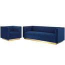 Jimmy Vertical Channel Tufted Upholstered Performance Velvet Sofa and Armchair Set