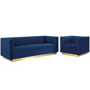 Jimmy Vertical Channel Tufted Upholstered Performance Velvet Sofa and Armchair Set