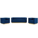 Jimmy 3 Piece Vertical Channel Tufted Upholstered Performance Velvet Set