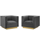 Jimmy Vertical Channel Tufted Upholstered Performance Velvet Armchair Set of 2