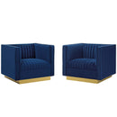 Jimmy Vertical Channel Tufted Upholstered Performance Velvet Armchair Set of 2