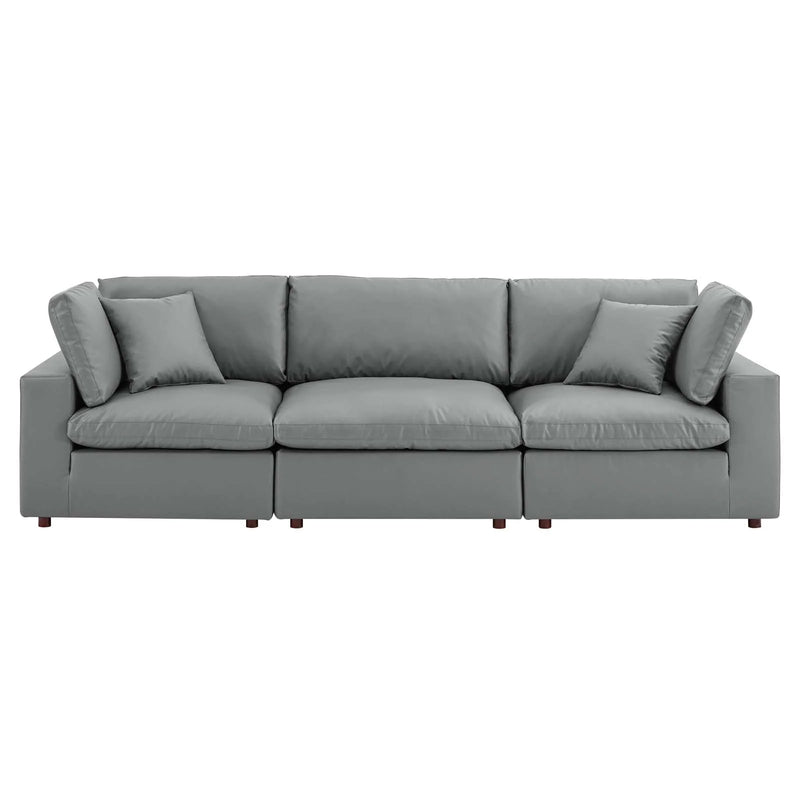 Liberty Down Filled Overstuffed Vegan Leather 3-Seater Sofa