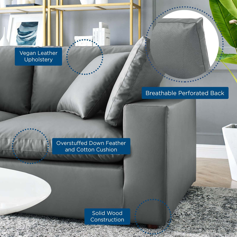 Liberty Down Filled Overstuffed Vegan Leather 3-Seater Sofa