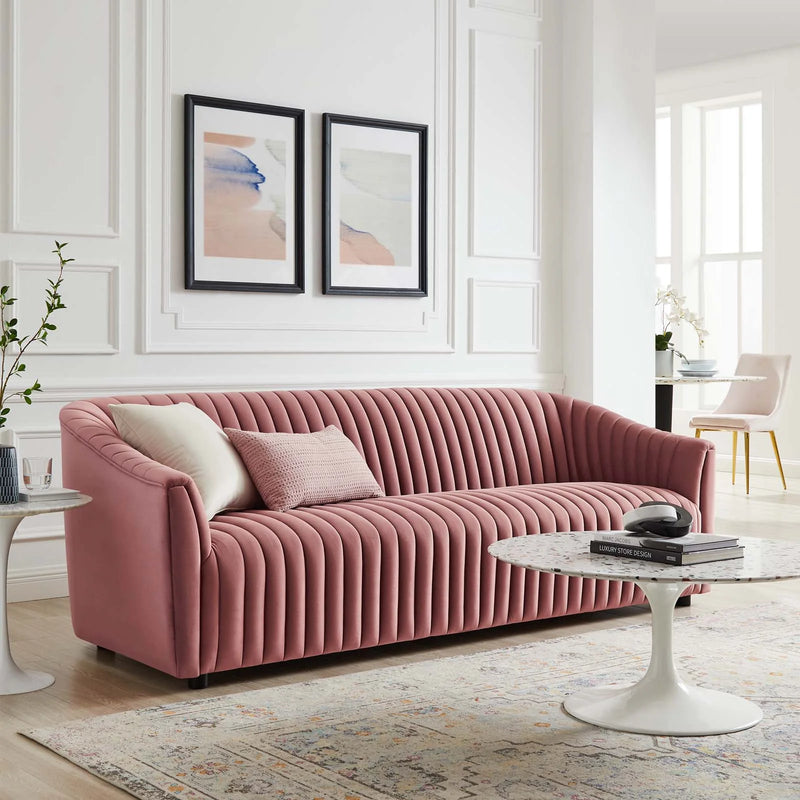 Vincenzo Performance Velvet Channel Tufted Sofa