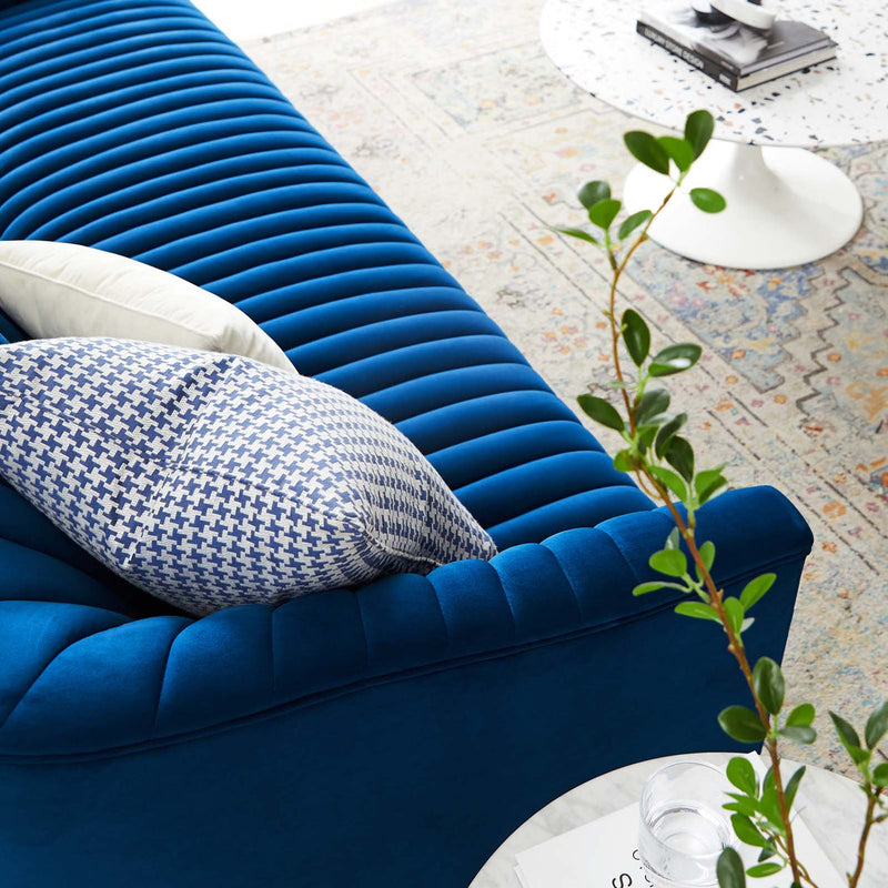 Vincenzo Performance Velvet Channel Tufted Sofa