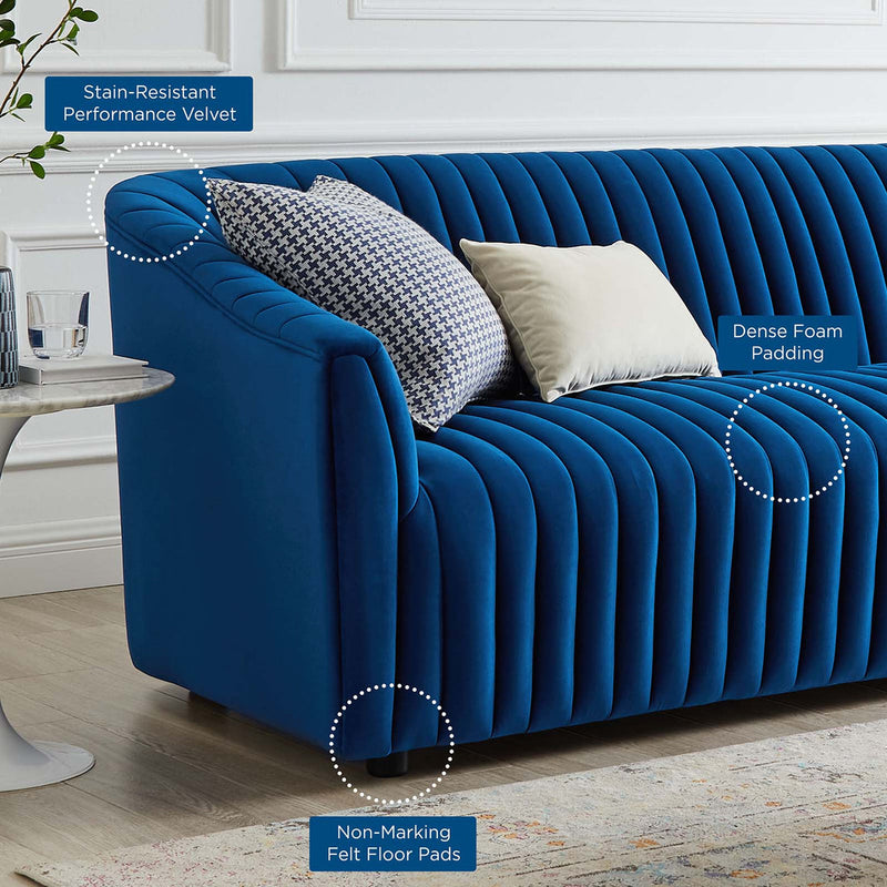 Vincenzo Performance Velvet Channel Tufted Sofa