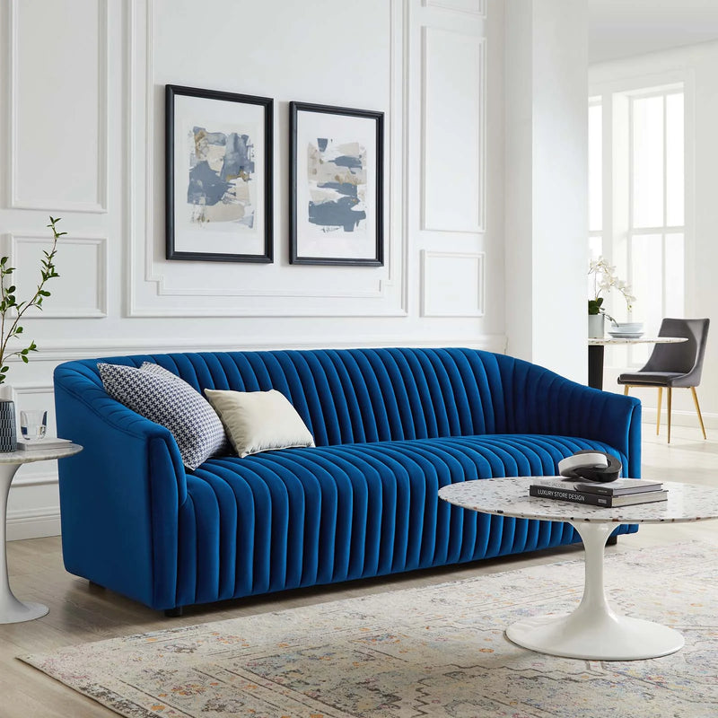 Vincenzo Performance Velvet Channel Tufted Sofa