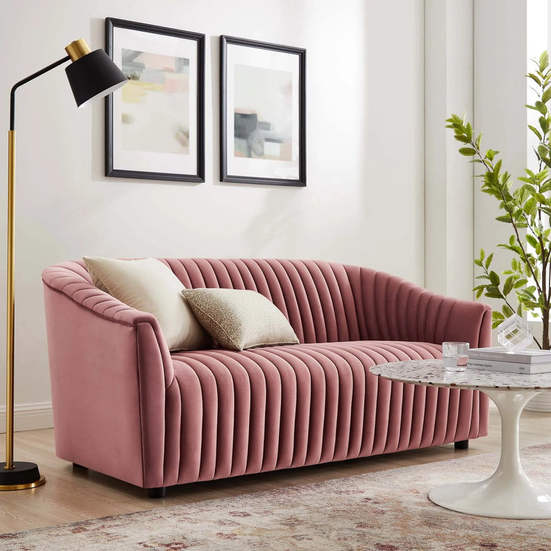 Vincenzo Performance Velvet Channel Tufted Loveseat