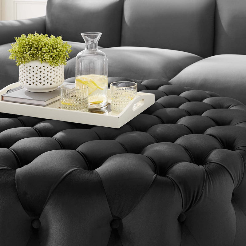Anakin Tufted Button Large Round Performance Velvet Ottoman