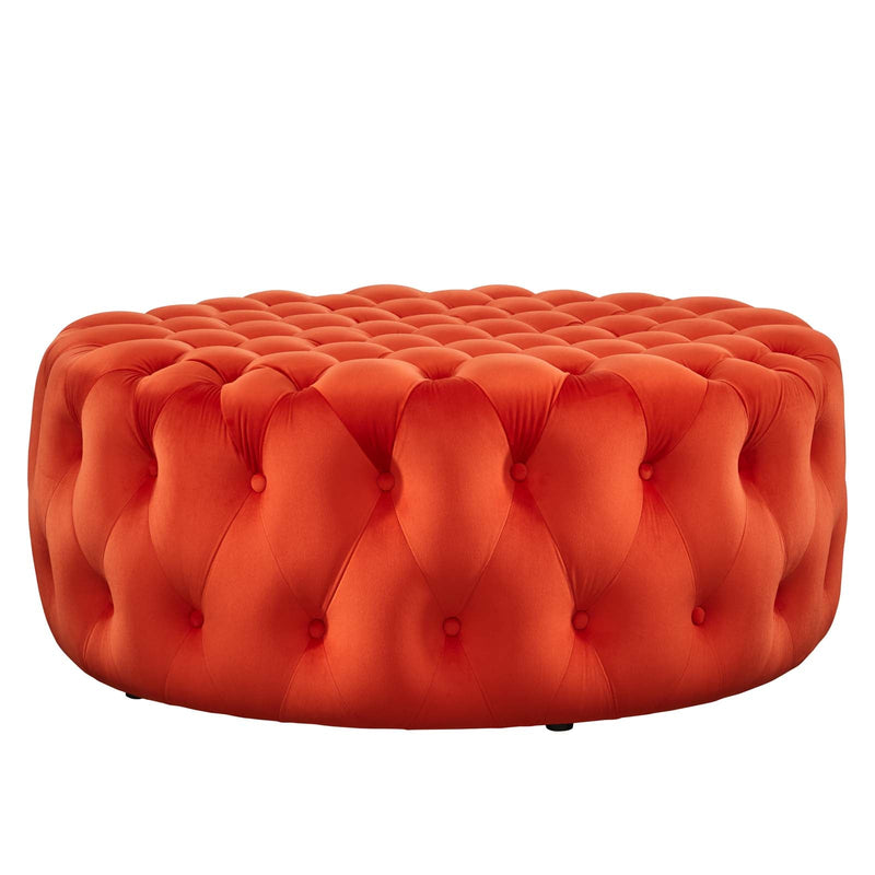 Anakin Tufted Button Large Round Performance Velvet Ottoman