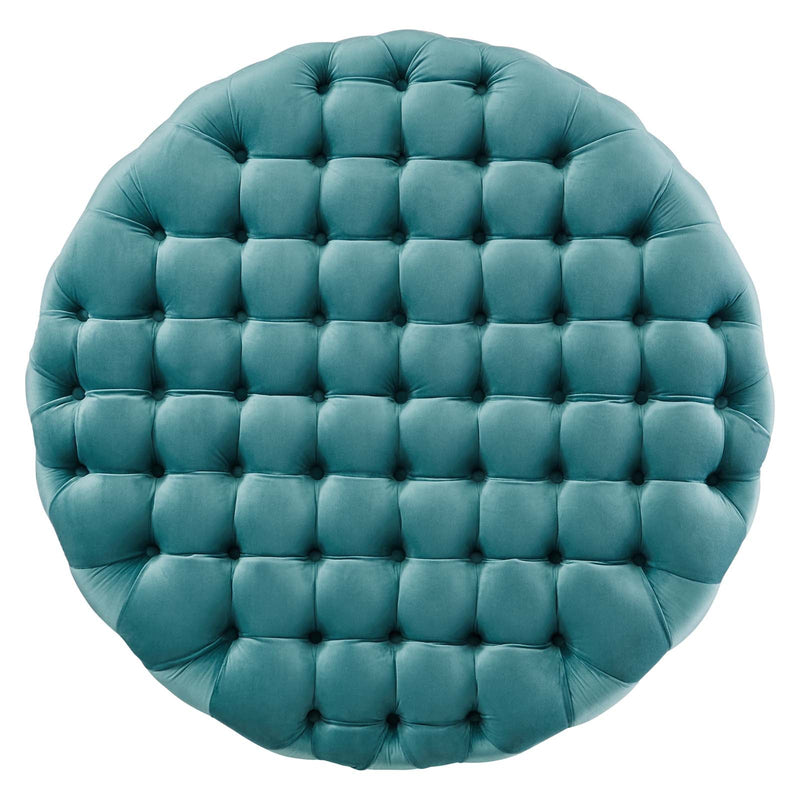 Anakin Tufted Button Large Round Performance Velvet Ottoman
