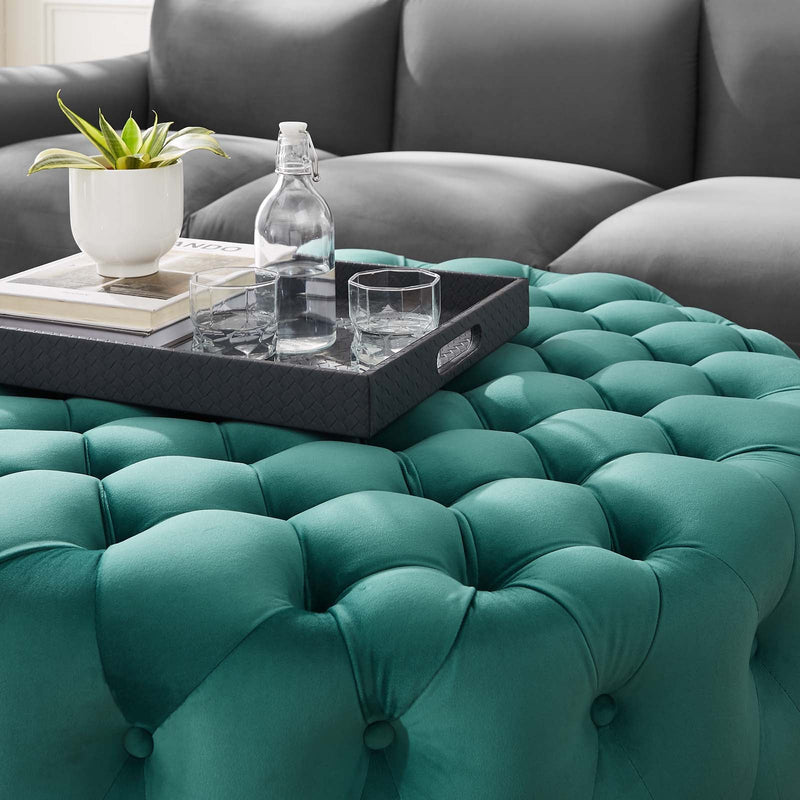 Anakin Tufted Button Large Round Performance Velvet Ottoman