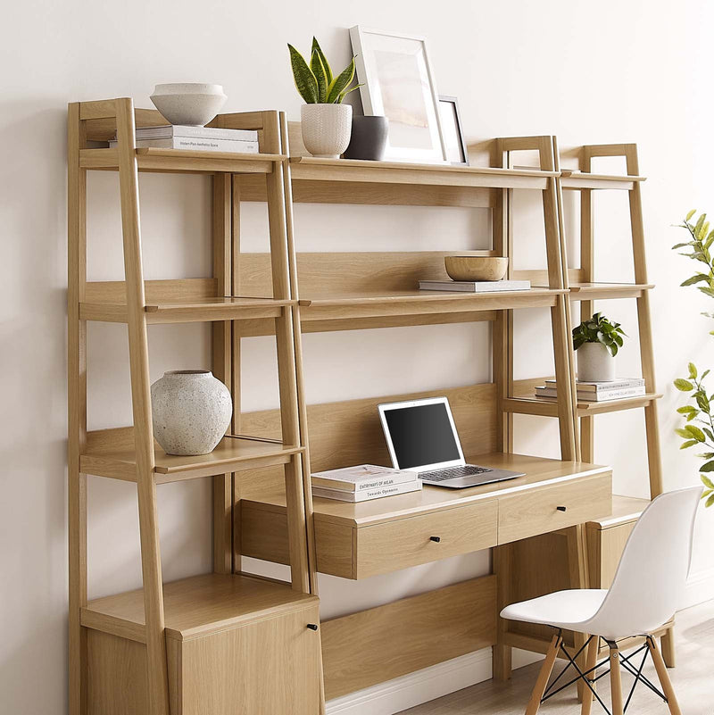Raul 3-Piece Wood Office Desk and Bookshelf