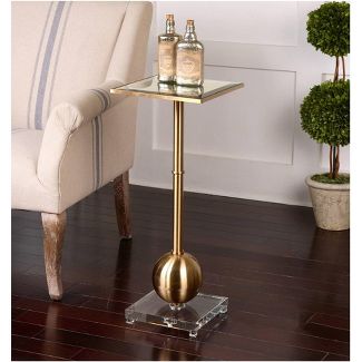 THE NATHAN 12" SQUARE TOP, BRASS FINISH MIRRORED TABLE STAND