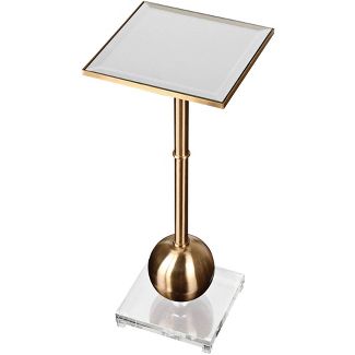 THE NATHAN 12" SQUARE TOP, BRASS FINISH MIRRORED TABLE STAND