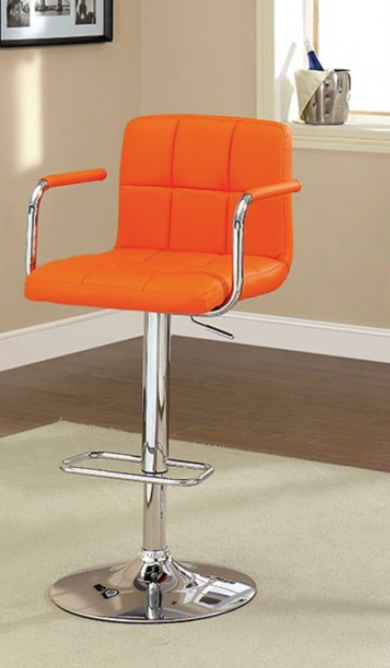 Designer Adjustable Pneumatic Bar Stool in Electric Tangerine eco-Leather