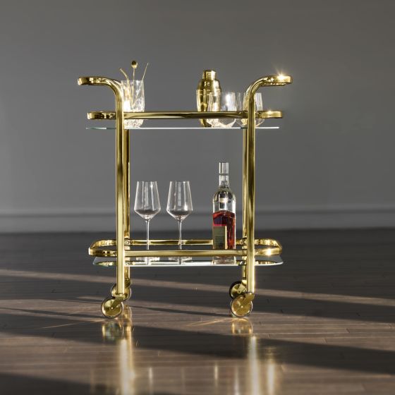 2-Tier Handsome Rolling Gold Bar Cart