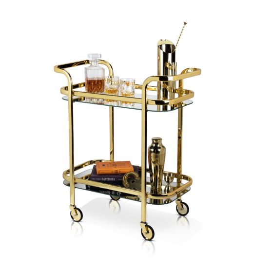 2-Tier Handsome Rolling Gold Bar Cart